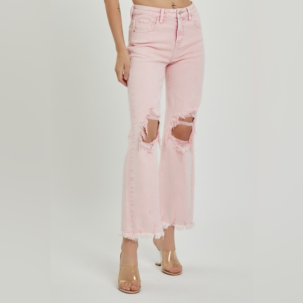 Just Arrived NEW Color High‎ Rise Knee Distressed Straight Pants - Picture 2 of 8